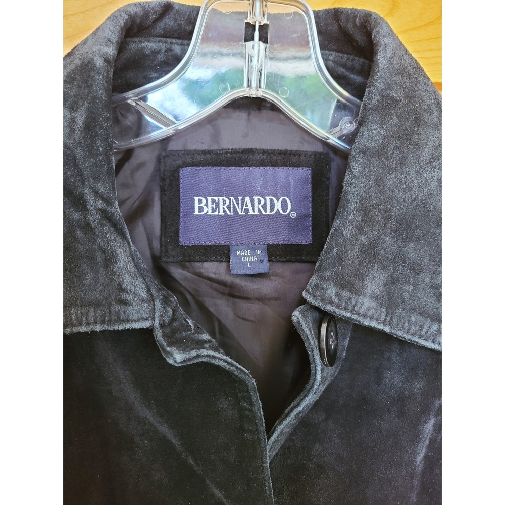 Vintage Y2K Bernardo Black Suede Leather Jacket LARGE Button Front Mid Length L - Picture 4 of 9